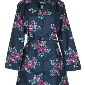 Ladies Floral Printed Mid-Length Basic Rain Coat with Removable Hood Size Mediu